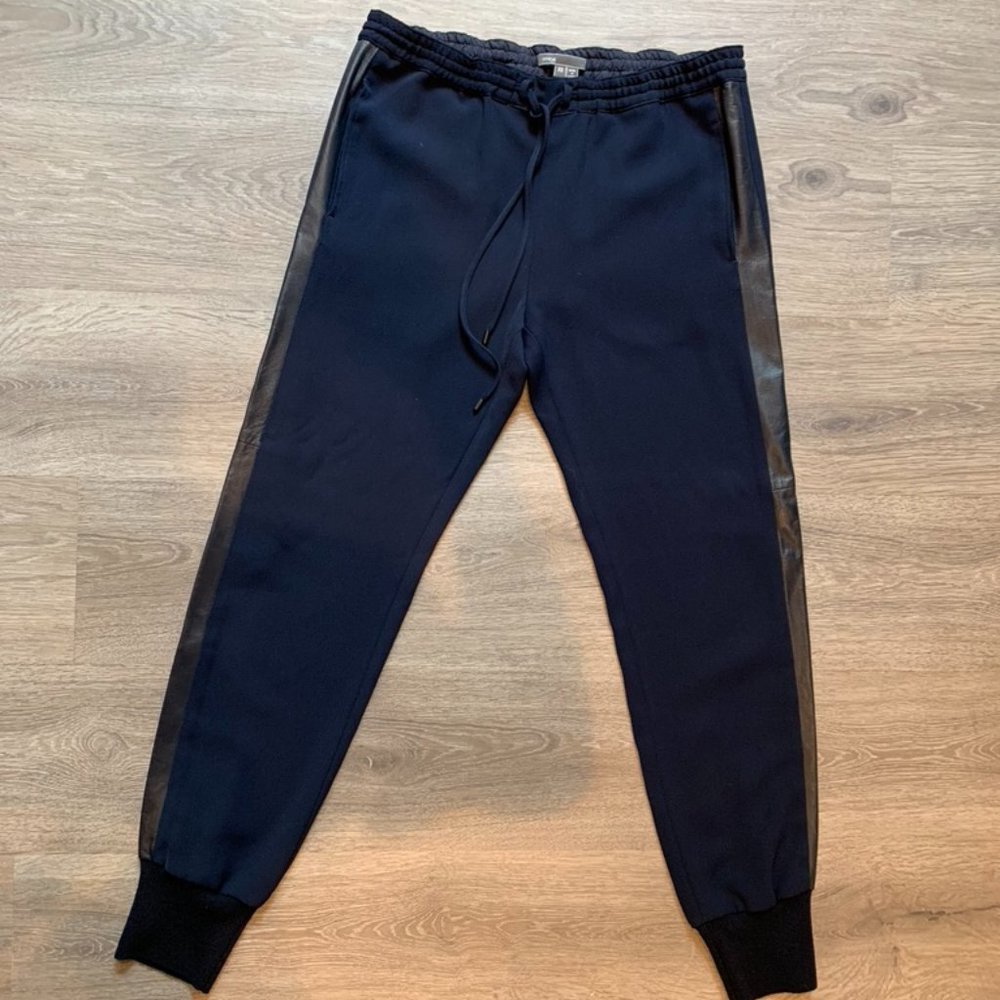 VINCE Leather Trimmed Polyester Jogger Pants (XS)